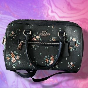 Coach Rowan Satchel in Midnight Blue Rose Bouquet Silver Hardware
